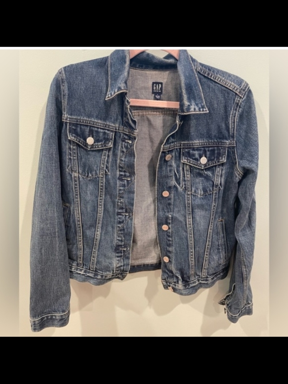 GAP Distressed Medium Blue Denim Trucker Jacket